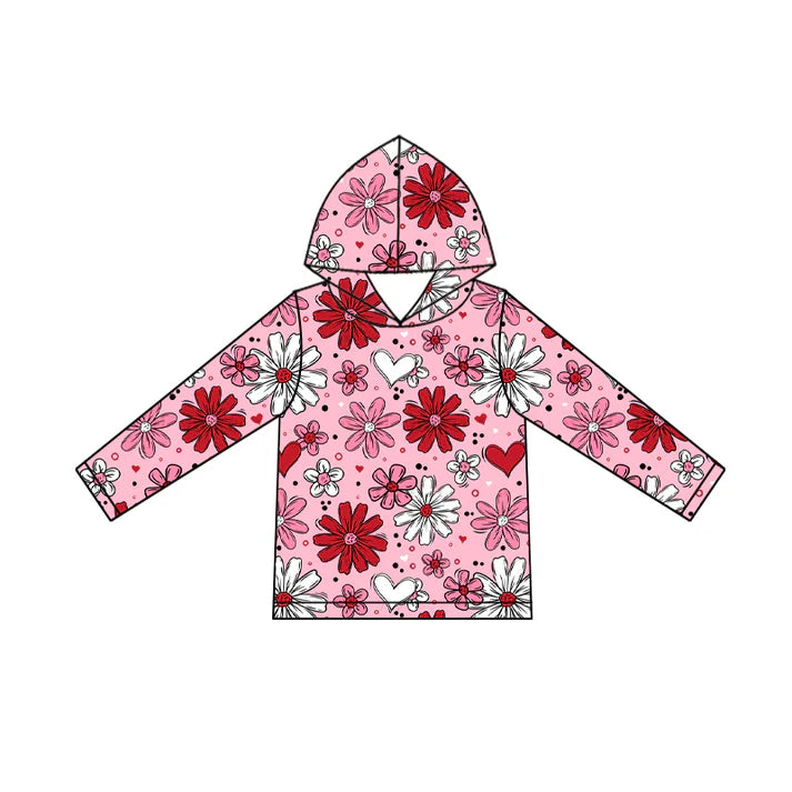 9.26 GT1239 Baby Girls Pink Long Sleeve Flowers Hearts Valentine Hoodies Top Preorder