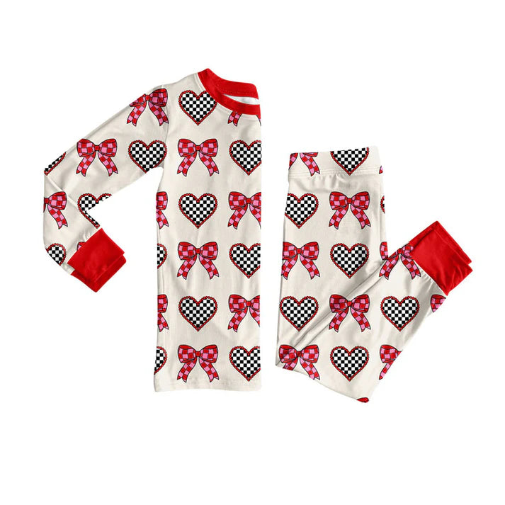 9.27 GLP2903 Baby Girls Bows Hearts Top Pants Valentine Pajamas Sets Preorder