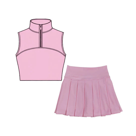 12.6 MOQ:5pcs GSD3295 pre-order toddler girl clothes pink print girl yoga summer skirt set