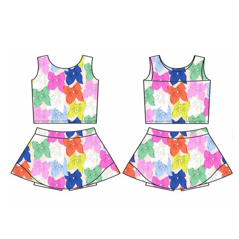 4.3 GSD2338 Baby Girls Sleeveless Colorful Bows Top Skort Yoga Set Preorder