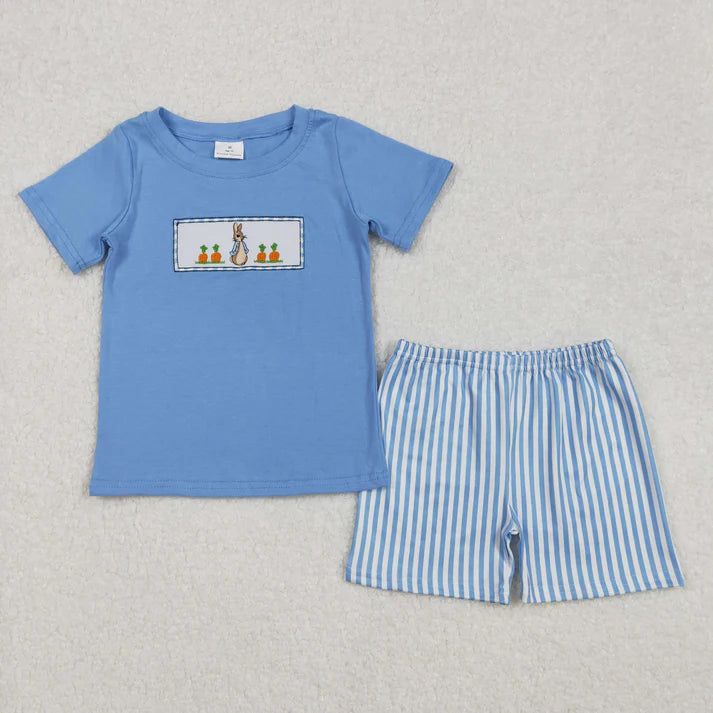 BSSO1026 Baby Boys Rabbit Carrots Shirt Stripes Shorts Clothes Set