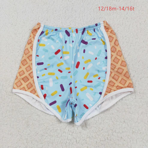 6.2 SS0571 Baby Girls Blue Ice-cream Drip Yoga Shorts Bottoms