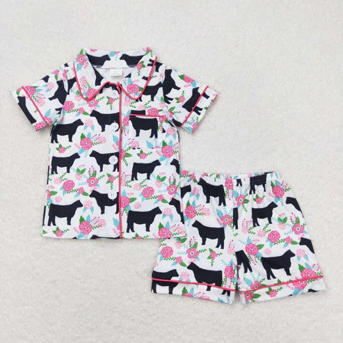 6.17 GSSO0590 Flower Cow white short-sleeved shorts pajamas suit