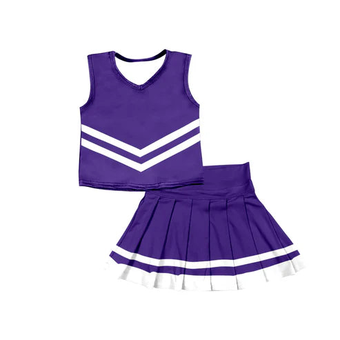 8.11 Custom Moq 5 Baby Girls Purple Sleeveless Team Vest Pleated Skorts Set