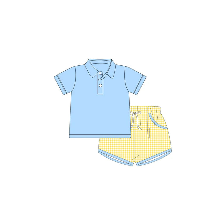 11.28 MOQ:5pcs BSSO1729 pre-order baby boy clothes blue toddler boy summer outfit