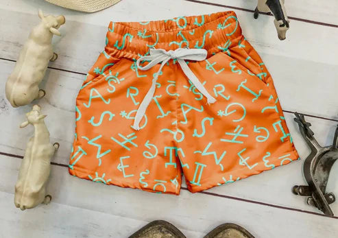 4.21 SS0598 Baby Boys Orange Aztec Letter Summer Pockets Shorts Bottoms Preorder