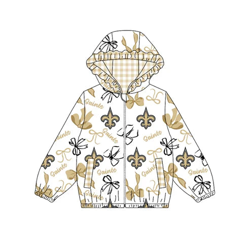 10.11 Custom Moq 8 Baby Girls Saints Team Zipper Bows Hoodies Tops