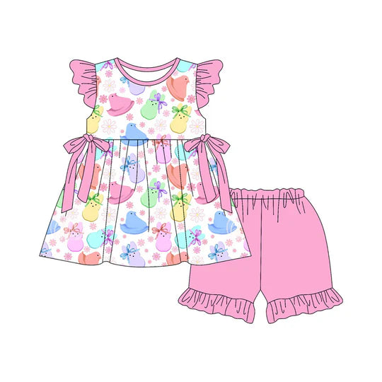 12.22 MOQ:5pcs GSSO3054 pre-order baby girl clothes rabbit print toddler girl easter summer outfit