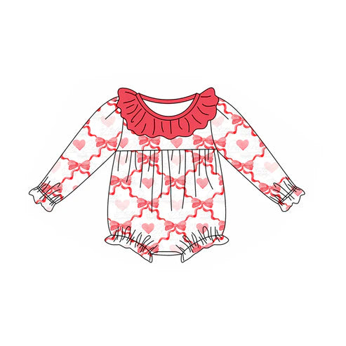 5.24 LR1908 Baby Infant Girls Valentines Hearts Bows Rompers preorder