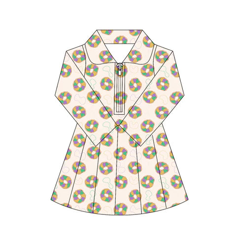 10.28 GLD1408 Baby Girls Mardigras Donuts Lights Yoga Shorts Zipper Knee Length Dresses Preorder