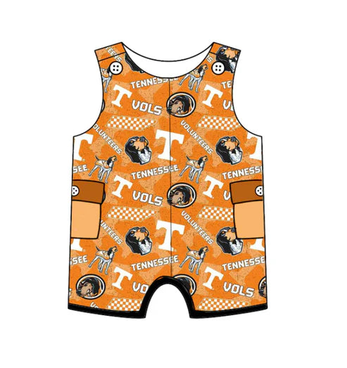 6.24 Custom Moq 3 Baby Girls Orange Sleeveless T Vols Dogs Team Shorts Rompers