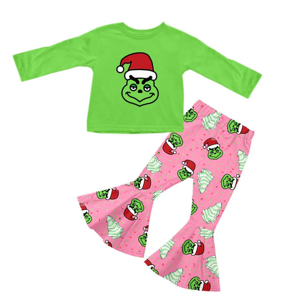 5.28 GLP2018 Baby Girls Christmas Green Frog Shirt Bell Pants Clothes Sets Preorder