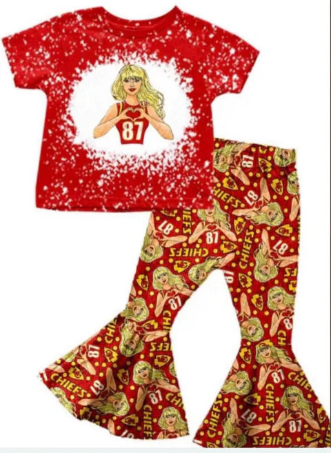 5.14 Girls' red short-sleeved pantsuit