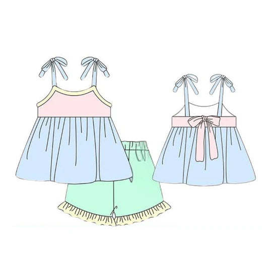 12.10 MOQ:5pcs GSSO3006 pre-order baby girl clothes colorful print toddler girl summer outfit