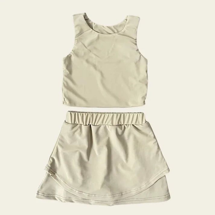 6.12 GSD2669 Baby Girls Sleeveless Light Gray Vest Top Short Skirts Yoga Set Preorder