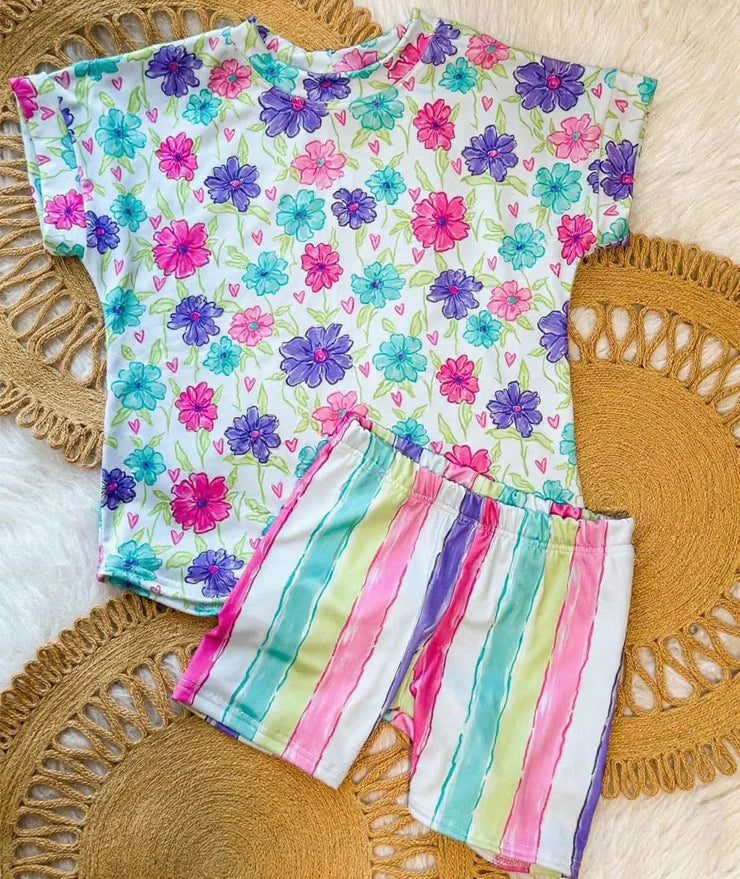 11.28 MOQ:5pcs GSSO2938 pre-order baby girl clothes flower print toddler girl summer outfit