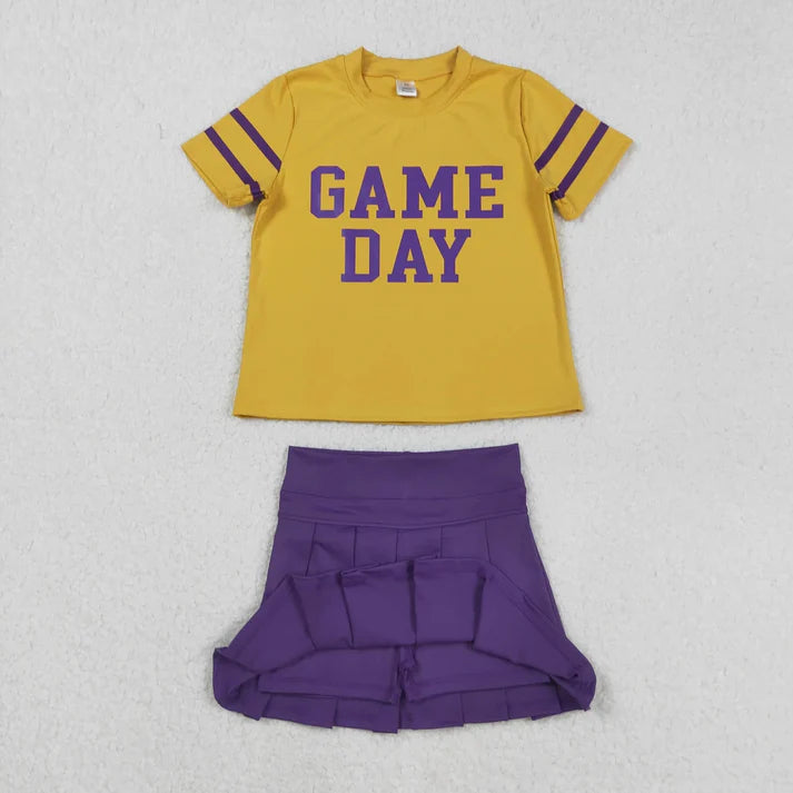 9.4 Sibling Baby Girls Game Day Tee Shirts Tops Pleated Skirts Short Yoga Active Team Clothes Sets