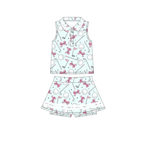 11.3 GSD2977 Baby Girls Bows Golf Plaid Button Top Skirt Shorts Yoga Clothes Set Preorder