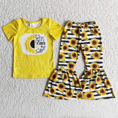 8.14 C12-12 Girls Striped Sunflower Bell Outfits