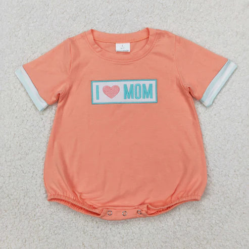 4.2 SR2949 Baby Infant Boys Orange Short Sleeves I LOVE MOM Romper