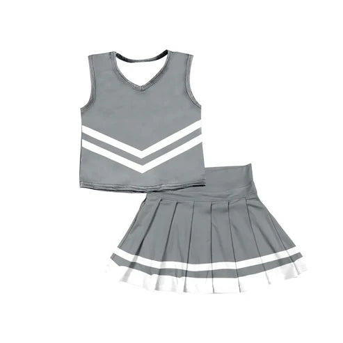 8.11 Custom Moq 5 Baby Girls Gray Sleeveless Team Vest Pleated Skorts Set