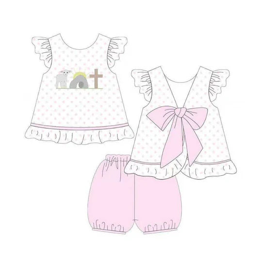 12.12 MOQ:5pcs GSSO3018 pre-order baby girl clothes cross print toddler girl easter summer outfit