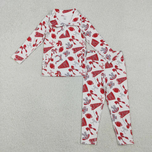 10.30 GLP2860 Baby Girls Red Bows Footballs Go Teams Pockets Zip Pullovers Leggings Team Yoga Set