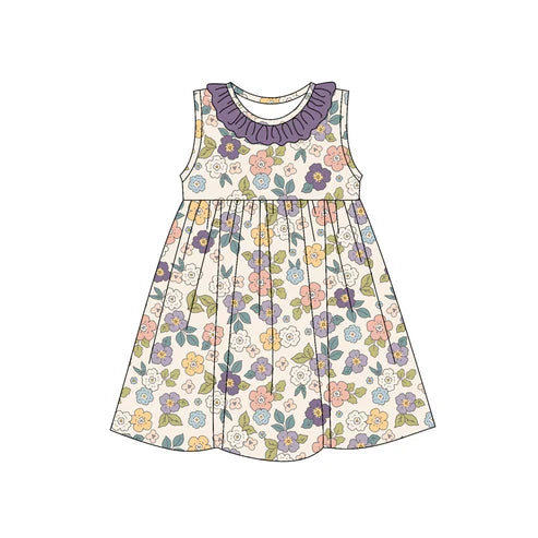 3.17 GSD2168 Baby Girls Sleeveless Purple Floral Knee Length Dress Preorder