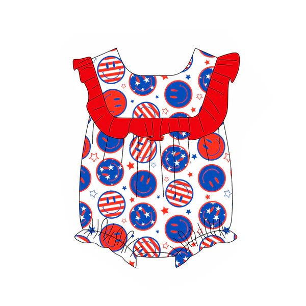L-3.6 SR2754 Baby Infant Girls 4th Of July Smile Ruffle Rompers preorder