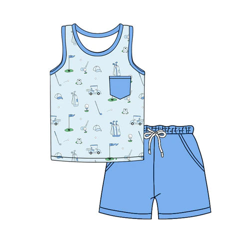 4.22 BSSO1500 Baby Boys Blue Sleeveless Golf Pocket Top Short Set Preorder