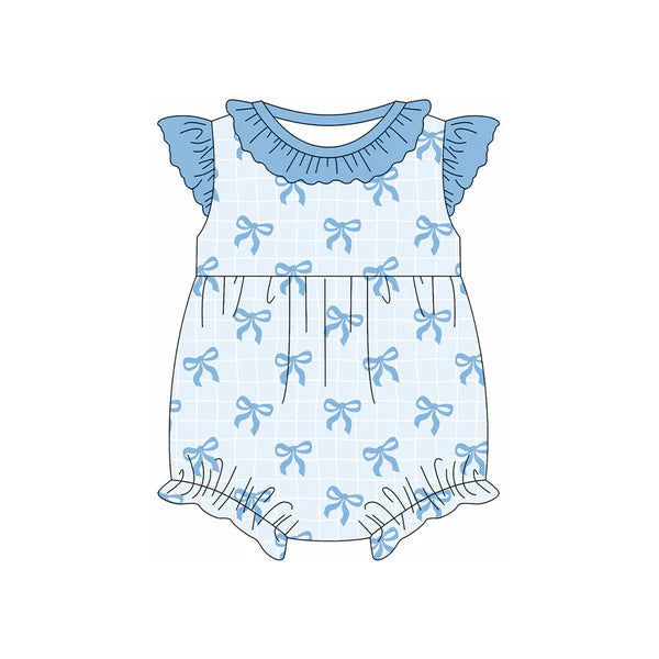 L-3.4 SR2733 Baby Infant Girls Blue Bows Flutter Sleeve Rompers preorder