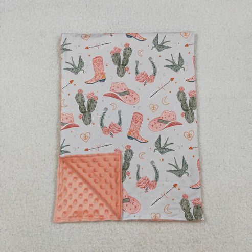 10.16 BL0177 Baby Toddler Children Western Boots Cactus Minky Blanket