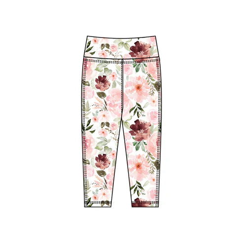 10.25  P0915 Baby Girls Pink Flowers Yoga Leggings Pants Bottom Preorder