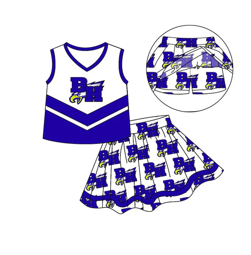 7.5 Custom Moq 3 Baby Girls Blue Eagle Cheer Team Top Skort Shorts Clothes Sets