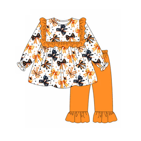 5.20 GLP2344 Baby Girls Long Sleeves Colorful Bows Stars Tunic Ruffle Pant Set Preorder