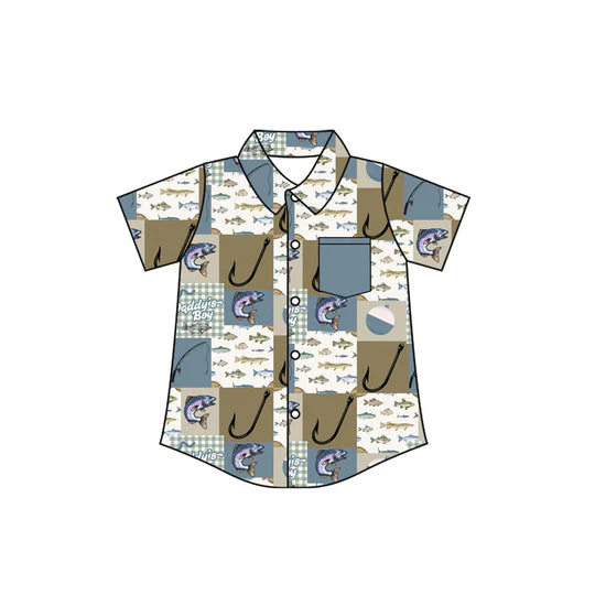 12.20 MOQ:5pcs BT1658 pre-order toddler boy clothes fishing print boy summer top shirt