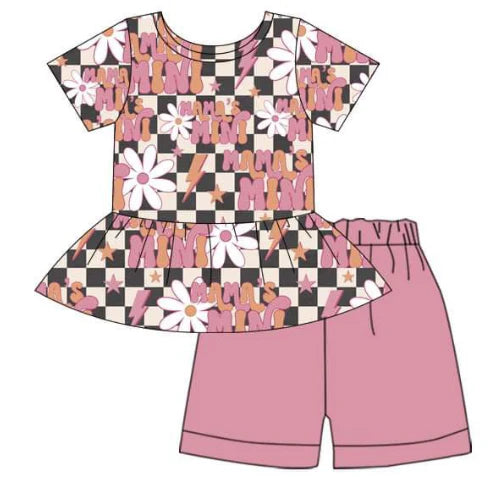 5.8 Checkered short sleeve pink shorts for girls