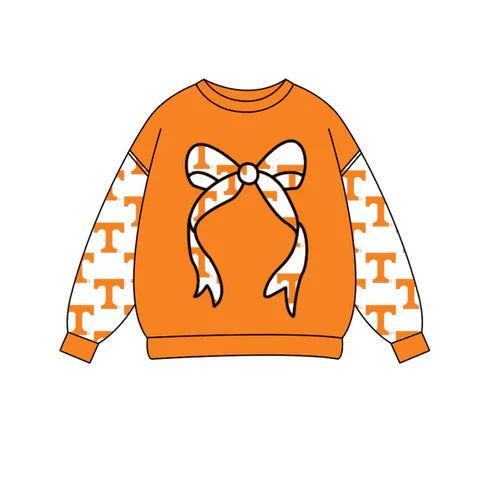 10.29   Custom Moq 8 Baby Girls Orange Bows TN Team Pullovers Top