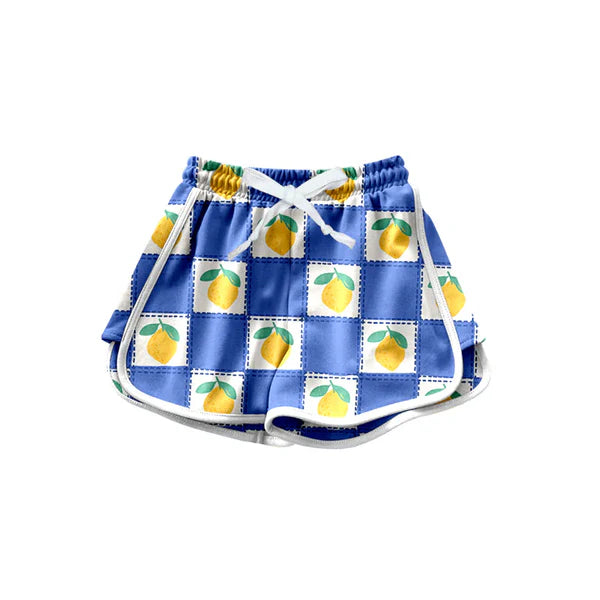 7.7 Custom Moq 3 Baby Girls Blue Plaid Lemons Print Short Bottoms