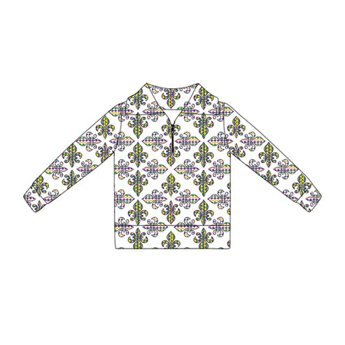 10.27 GT1359 Baby Girls Mardigras Anchors Plaid Yoga Zipper Pullovers Top Preorder