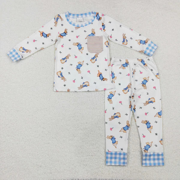 BLP1046 Baby Boys Easter Bunny Pocket Top Pants Pajamas Clothing Set