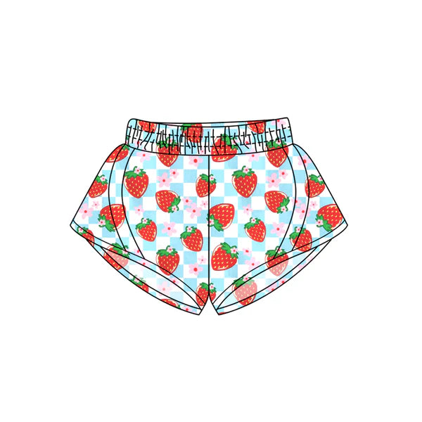3.27 SS0499 Baby Girls Blue Plaid Strawberry Flowers Yoga Shorts Bottoms Preorder