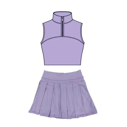 12.6 MOQ:5pcs GSD3300 pre-order toddler girl clothes purple print girl yoga summer skirt set