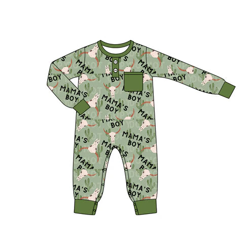 5.24 LR1897 Baby Infant Boys Western Mama's Boy Cow Cactus Rompers preorder