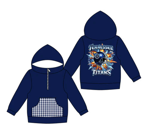 10.14 Custom Moq 8 Baby Boys Navy Titans Team Pocket Zipper Hoodies Tops