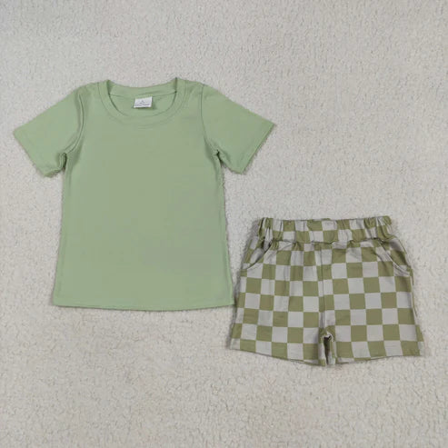5.9 BSSO1470 Baby Boys Aqua Short Sleeves Top Plaid Short Set