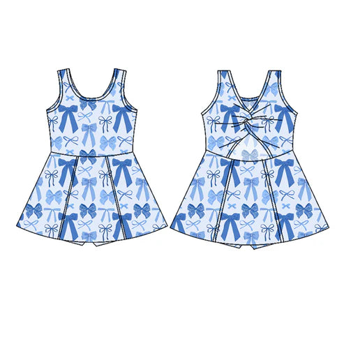 6.6 GSD2639 Baby Girls Sleeveless Blue Bows Plaid Yoga Short Knee Length Dresses Preorder