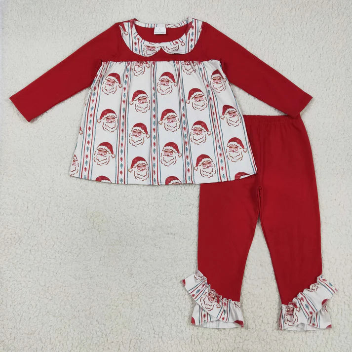 8.15 GLP2500 Baby Girls Red Long Sleeves Santa Stripes Tunic Ruffle Legging Pants Set