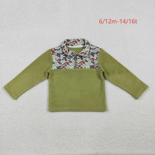 10.22 BT1308 Baby Boys Western Green Camo Zipper Pullovers Top