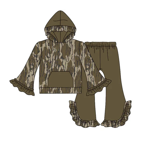 5.30 GLP2030 Baby Girls Bottomland Camo Hooded Top Bell Pants Clothes Sets Preorder